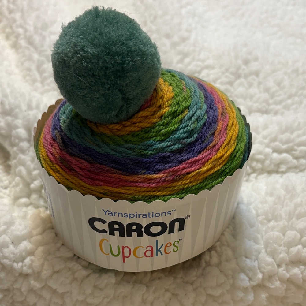 Yarnspirations Caron Cupcakes with Green Pom Pom
